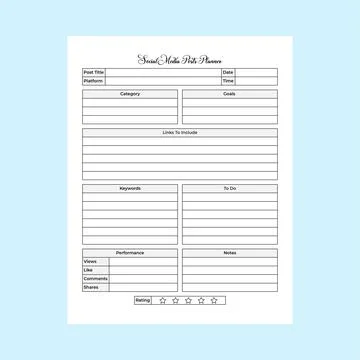 Social media post schedule planner KDP interior. Blog writer information tr.. Stock Illustration