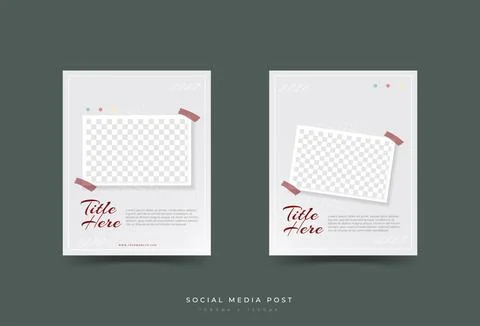 Social media post template, abstract, minmalist, gray, transparent photo holder Stock Illustration