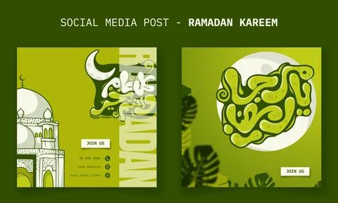 Social media post template with arabic typography in cartoon design on gree.. Stock Illustration