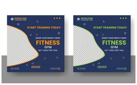 Social media post template design for Gym, Fitness, Workout, and Sports. Stock Illustration