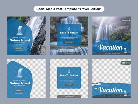 Social Media Post Template. Holiday trips Design Editable of Square Background. Illustrazione stock