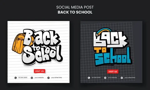 Social media post template with typography and school bag design for back t.. Stock Illustration
