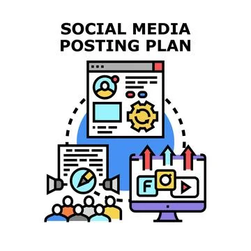 Social media posting plan creating effective content strategy Stock Illustration