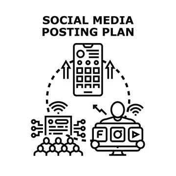 Social media posting plan digital content strategy Stock Illustration