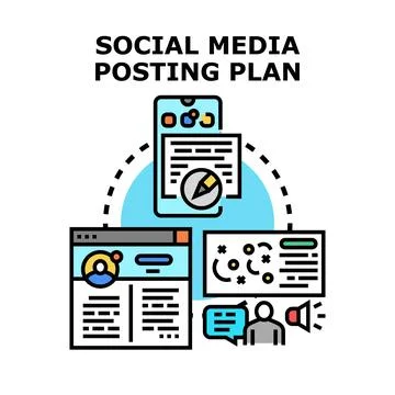 Social media posting plan vector concept illustration Illustrazione stock