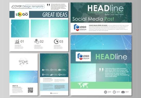 Social media posts set. Abstract flat design template, vector layouts in popular イラスト素材