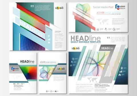 Social media posts set. Business templates. Cover template, easy editable flat 스톡 일러스트