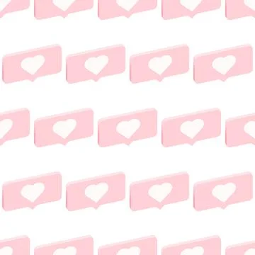 Social media seamless pattern. Pink pastel color heart shape icon in a speech Illustrazione stock
