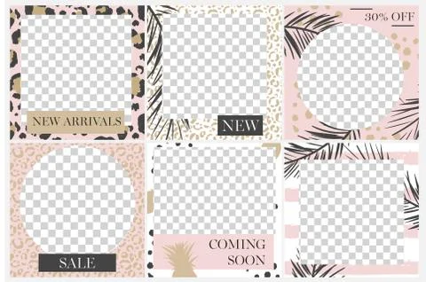 Social media square post template in pink and golden colors. Stock Illustration