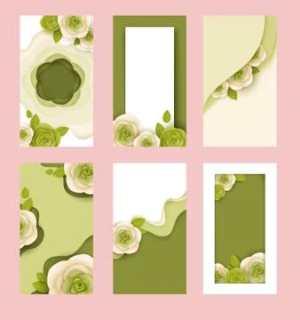 Social media stories, posts vector template. Floral backgrounds, photo frames Illustrazione stock