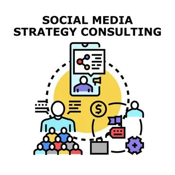 Social media strategy consulting developing business marketing Stock Illustration