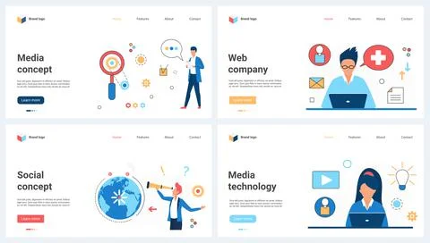 Social media technology, network set, members of virtual platform work and chat Stock Illustration