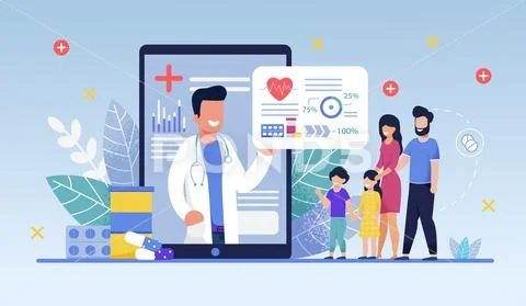 Social Media Template, Mobile App Family Doctor Stock Illustrationen