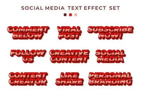 Social media text effect set with colorful 3d style words Stockillustratie
