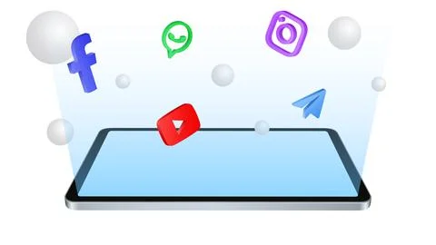 Social Media, Texting Apps. Tablet Mockup Illustrazione stock