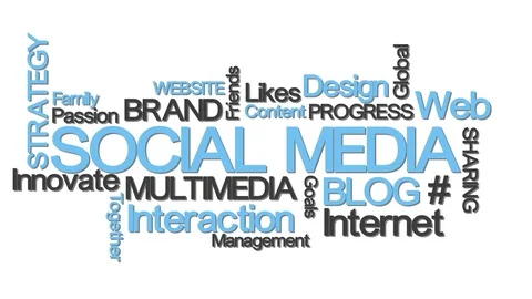Social media typography with relevant buzzwords blue Video stock 77547016