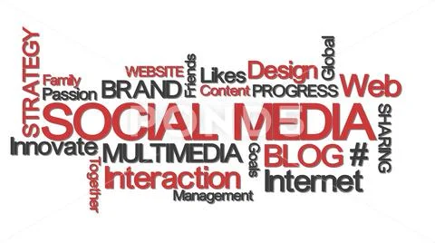 Social media typography with relevant buzzwords red Stock Illustration