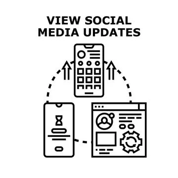 Social media updates content on multiple devices Illustrazione stock