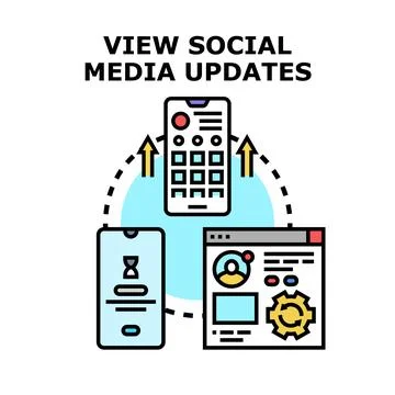 Social media updates content on multiple devices Stock Illustration