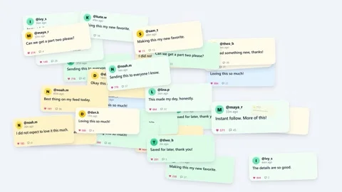Social media user comments cascading stream animation. 4K Stockbeeldmateriaal 348301385
