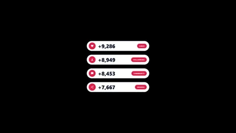 Social media user engagement counters on black background. 4K Video stock 341694858