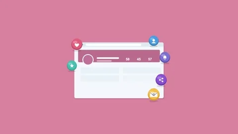 Social media user profile page in browser with 3D icons, rose pink 動画素材 342598202