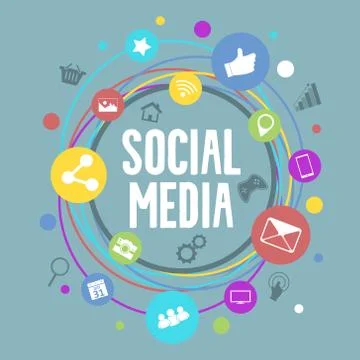 Social media vector concept with circle colorful icons. Stock Illustration