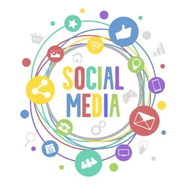 Social media vector concept with circle colorful icons. Stock Illustration