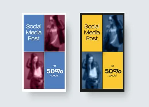 Social media vector post template, color stories on white and black backgroun Stock Illustration