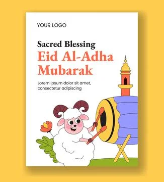 Social Media Vertical Poster Flat Cartoon Hand Drawn Happy Eid Al Adha Stock Illustration