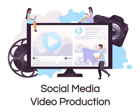 Social media video production flat concept icon Stock Illustration