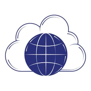 Social media world cloud computing blue line fill style Illustrazione stock