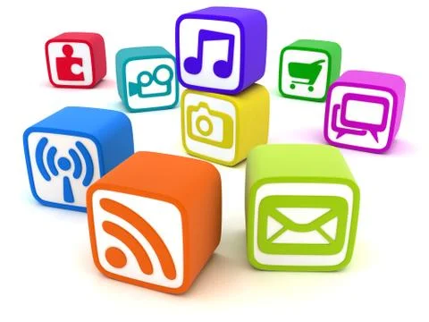 Social Multimedia cube (done in 3d) 스톡 일러스트