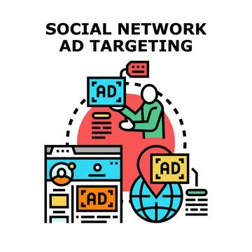 Social network ad targeting connecting digital content Stock Illustration