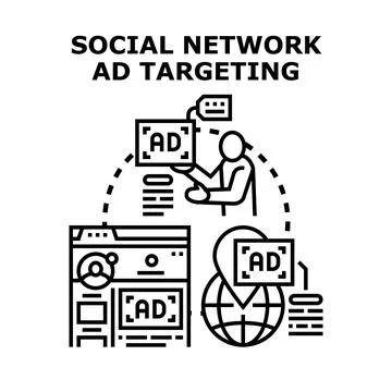 Social network ad targeting connecting digital content Stock Illustration