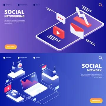 Social network and networking vector landing pages 스톡 일러스트