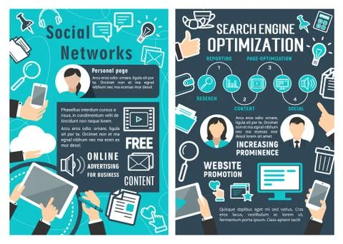 Social network and SEO optimization flat banner Stockillustratie
