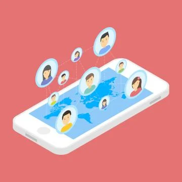 Social network and technology concept Global communication by smart phone m.. 库存插图