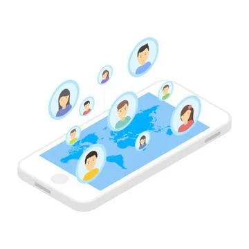 Social network and technology concept Global communication by smart phone m.. 库存插图