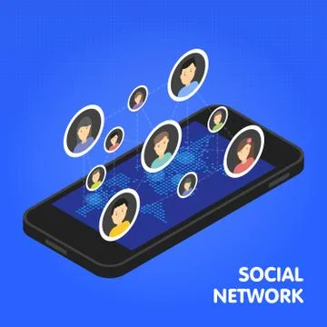 Social network and technology concept Global communication by smart phone mob 스톡 일러스트