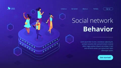 Social network behavior isometric 3D landing page. イラスト素材