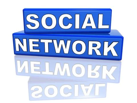 Social network - blue boxes with reflection Stock Illustration