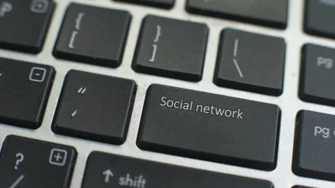 Social network button on computer keyboard, female hand fingers press key Stock Footage 98060598