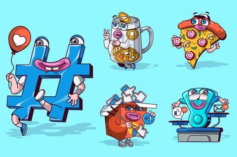 Social Network Characters Set Stock Illustration