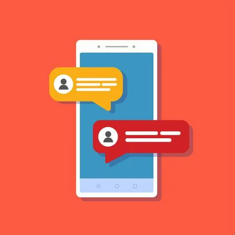 Social network chat on the smartphone on red. Stock vector. Stock Illustration