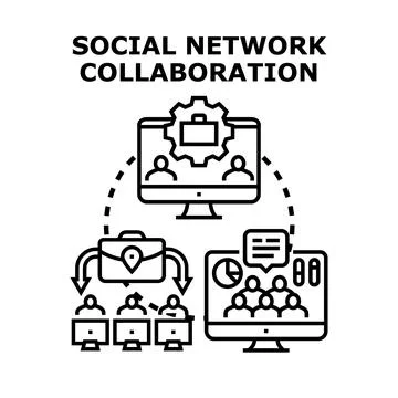 Social network collaboration connecting remote teams online Stock Illustration