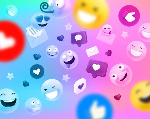 Social network communication concept with different emoji and icons. Square o Stock Illustration