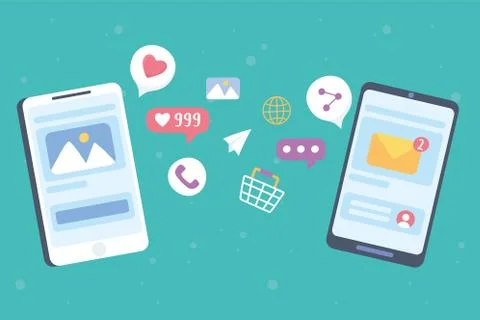 Social network communication system chatting and sending new messages speech Illustrazione stock