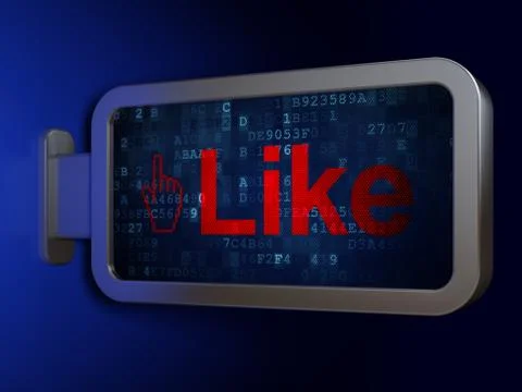 Social network concept: Like and Mouse Cursor on billboard background Ilustração Stock