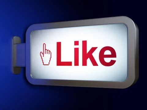 Social network concept: Like and Mouse Cursor on billboard background Ilustração Stock